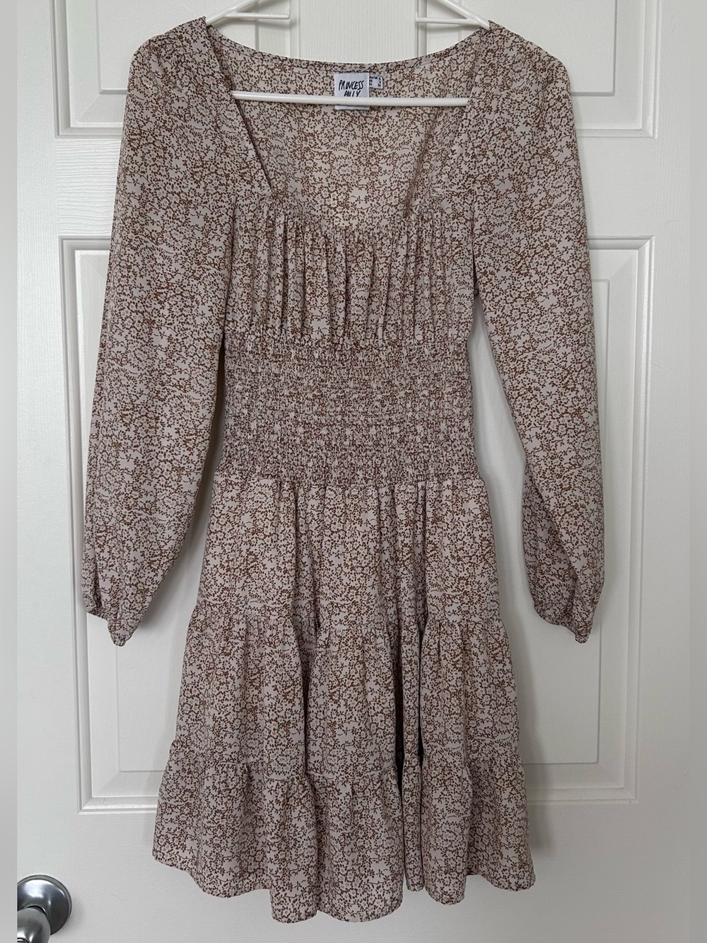 Princess Polly Floral Smocked Long Sleeve Mini Dress Size 2